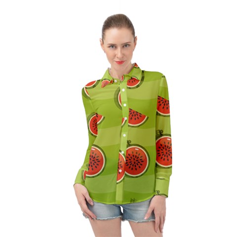 Seamless-background-with-watermelon-slices Long Sleeve Chiffon Shirt by uniart180623