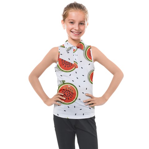 Seamless-background-pattern-with-watermelon-slices Kids  Sleeveless Polo Tee by uniart180623