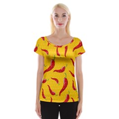 Chili-vegetable-pattern-background Cap Sleeve Top by uniart180623