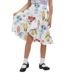 Cute-cartoon-robots-seamless-pattern Kids  Ruffle Flared Wrap Midi Skirt by uniart180623