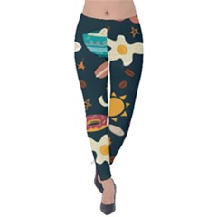 Seamless-pattern-with-breakfast-symbols-morning-coffee Velvet Leggings by uniart180623