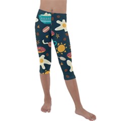 Seamless-pattern-with-breakfast-symbols-morning-coffee Kids  Lightweight Velour Capri Leggings  by uniart180623