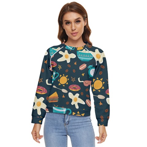 Seamless-pattern-with-breakfast-symbols-morning-coffee Women s Long Sleeve Raglan Tee by uniart180623