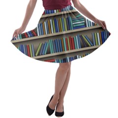 Bookshelf A-line Skater Skirt by uniart180623