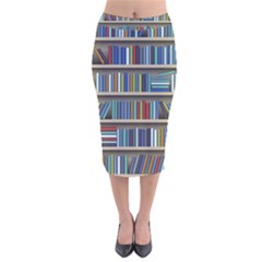 Bookshelf Velvet Midi Pencil Skirt by uniart180623