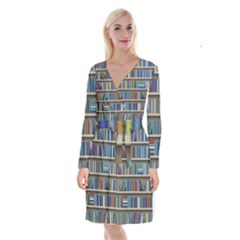 Bookshelf Long Sleeve Velvet Front Wrap Dress by uniart180623