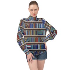 Bookshelf High Neck Long Sleeve Chiffon Top by uniart180623