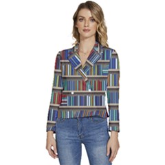 Bookshelf Women s Long Sleeve Revers Collar Cropped Jacket by uniart180623