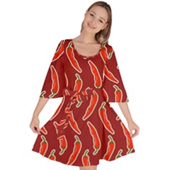 Chili-pattern-red Velour Kimono Dress by uniart180623