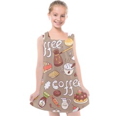 Vector-seamless-pattern-with-doodle-coffee-equipment Kids  Cross Back Dress by uniart180623