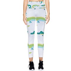 Cute-cartoon-alligator-kids-seamless-pattern-with-green-nahd-drawn-crocodiles Pocket Leggings  by uniart180623