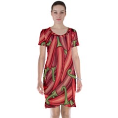 Seamless-chili-pepper-pattern Short Sleeve Nightdress by uniart180623