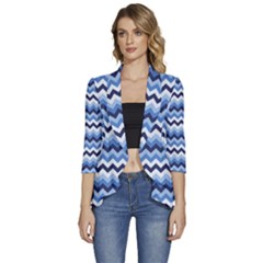 Zigzag-pattern-seamless-zig-zag-background-color Women s 3/4 Sleeve Ruffle Edge Open Front Jacket by uniart180623