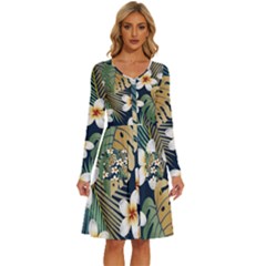 Seamless-pattern-with-tropical-strelitzia-flowers-leaves-exotic-background Long Sleeve Dress With Pocket by uniart180623