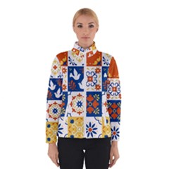 Mexican-talavera-pattern-ceramic-tiles-with-flower-leaves-bird-ornaments-traditional-majolica-style- Women s Bomber Jacket by uniart180623