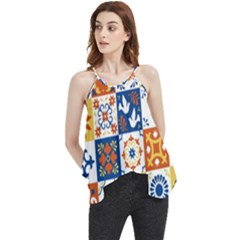 Mexican-talavera-pattern-ceramic-tiles-with-flower-leaves-bird-ornaments-traditional-majolica-style- Flowy Camisole Tank Top by uniart180623