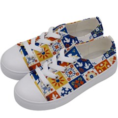 Mexican-talavera-pattern-ceramic-tiles-with-flower-leaves-bird-ornaments-traditional-majolica-style- Kids  Low Top Canvas Sneakers by uniart180623