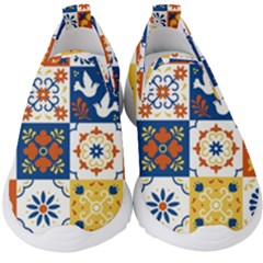 Mexican-talavera-pattern-ceramic-tiles-with-flower-leaves-bird-ornaments-traditional-majolica-style- Kids  Slip On Sneakers by uniart180623