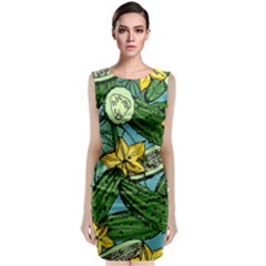 Seamless-pattern-with-cucumber-slice-flower-colorful-hand-drawn-background-with-vegetables-wallpaper Sleeveless Velvet Midi Dress by uniart180623