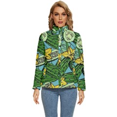 Seamless-pattern-with-cucumber-slice-flower-colorful-hand-drawn-background-with-vegetables-wallpaper Women s Puffer Bubble Jacket Coat by uniart180623