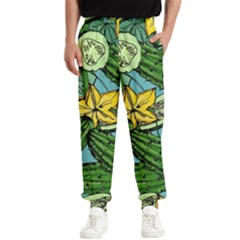 Seamless-pattern-with-cucumber-slice-flower-colorful-hand-drawn-background-with-vegetables-wallpaper Men s Elastic Waist Pants by uniart180623