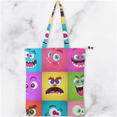 Monsters-emotions-scary-faces-masks-with-mouth-eyes-aliens-monsters-emoticon-set Double Zip Up Tote Bag by uniart180623