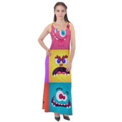 Monsters-emotions-scary-faces-masks-with-mouth-eyes-aliens-monsters-emoticon-set Sleeveless Velour Maxi Dress by uniart180623