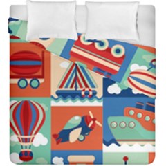 Toy-transport-cartoon-seamless-pattern-with-airplane-aerostat-sail-yacht-vector-illustration Duvet Cover Double Side (king Size) by uniart180623