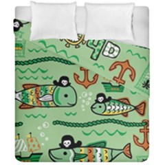 Seamless Pattern Fishes Pirates Cartoon Duvet Cover Double Side (california King Size) by uniart180623