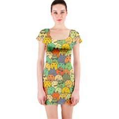 Seamless Pattern With Doodle Bunny Short Sleeve Bodycon Dress by uniart180623