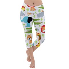Seamless-pattern-vector-with-animals-cartoon Lightweight Velour Capri Yoga Leggings by uniart180623