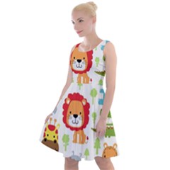 Seamless-pattern-vector-with-animals-cartoon Knee Length Skater Dress by uniart180623