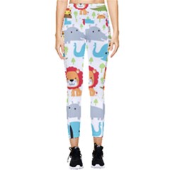 Seamless-pattern-vector-with-animals-cartoon Pocket Leggings  by uniart180623