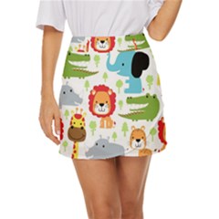 Seamless-pattern-vector-with-animals-cartoon Mini Front Wrap Skirt by uniart180623