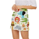 Seamless-pattern-vector-with-animals-cartoon Mini Front Wrap Skirt View2