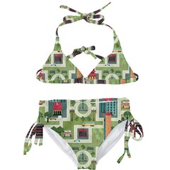 City-seamless-pattern Kids  Classic Bikini Set by uniart180623