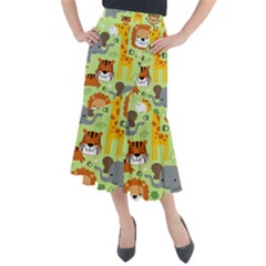 Seamless-pattern-vector-with-animals-wildlife-cartoon Midi Mermaid Skirt by uniart180623