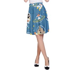 Seamless-pattern-funny-astronaut-outer-space-transportation A-line Skirt by uniart180623