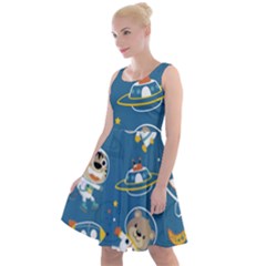 Seamless-pattern-funny-astronaut-outer-space-transportation Knee Length Skater Dress by uniart180623