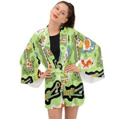 Seamless-pattern-with-wildlife-animals-cartoon Long Sleeve Kimono by uniart180623