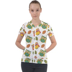 Background-with-owls-leaves-pattern Short Sleeve Zip Up Jacket by uniart180623