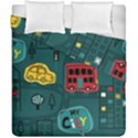 Seamless-pattern-hand-drawn-with-vehicles-buildings-road Duvet Cover Double Side (California King Size) View1