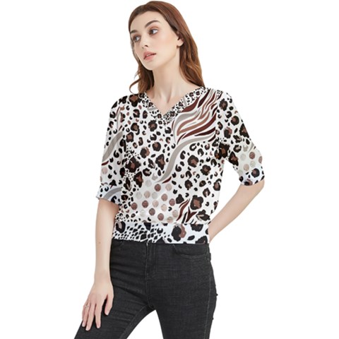 Mix-animal-skin-prints-seamless-pattern-vector Quarter Sleeve Blouse by uniart180623