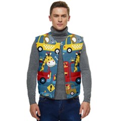 Seamless-pattern-vehicles-cartoon-with-funny-drivers Men s Short Button Up Puffer Vest	 by uniart180623