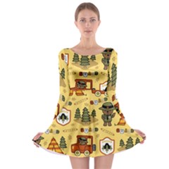 Seamless-pattern-funny-ranger-cartoon Long Sleeve Skater Dress by uniart180623