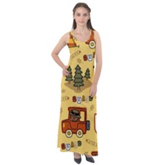 Seamless-pattern-funny-ranger-cartoon Sleeveless Velour Maxi Dress by uniart180623