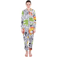 Seamless-pattern-with-wildlife-cartoon Hooded Jumpsuit (ladies) by uniart180623