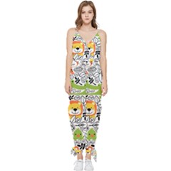 Seamless-pattern-with-wildlife-cartoon Sleeveless Tie Ankle Chiffon Jumpsuit by uniart180623