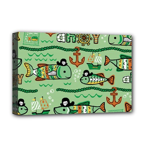 Seamless-pattern-fishes-pirates-cartoon Deluxe Canvas 18  X 12  (stretched) by uniart180623