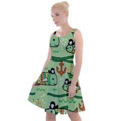 Seamless-pattern-fishes-pirates-cartoon Knee Length Skater Dress by uniart180623